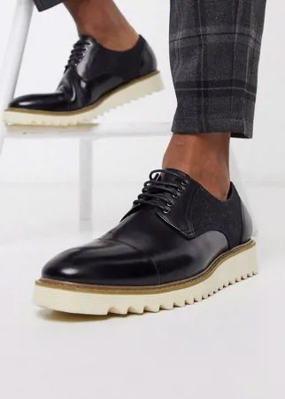 Кожаные туфли на шнуровке с парусиновой отделкой и контрастной подошвой Devils Advocate-Черный