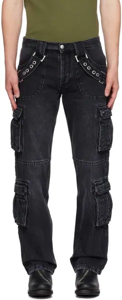Черные джинсовые брюки-карго с эффектом потертостей MISBHV