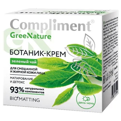Compliment GreeNature Ботаник-крем зеленый чай для смешанной и жирной кожи лица, 50 мл