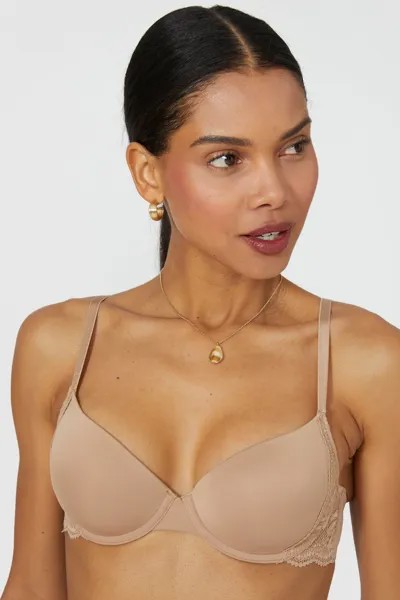 Бюстгальтер-футболка из гладкого кружева Dorothy Perkins, бежевый