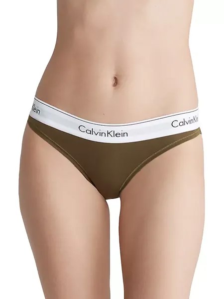 Современные хлопковые трусы-бикини Calvin Klein, темно-оливковый