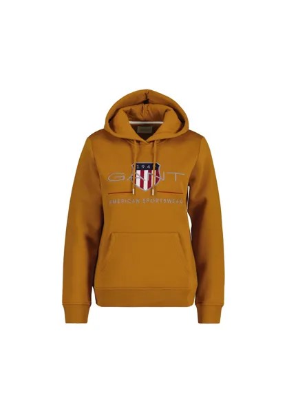Толстовка женская - REGULAR ARCHIVE SHIELD HOODIE, свитер с капюшоном, логотип GANT, коричневый