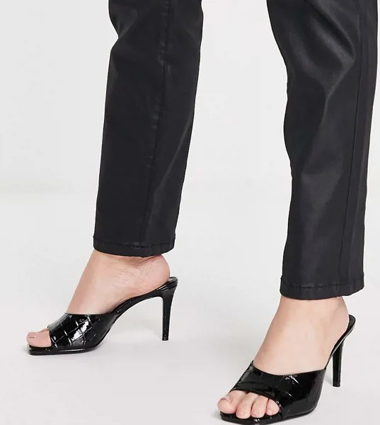 Черные мюли на каблуке из искусственной кожи с крокодиловым эффектом с квадратным носком для широкой стопы Dune Wide Fit-Черный