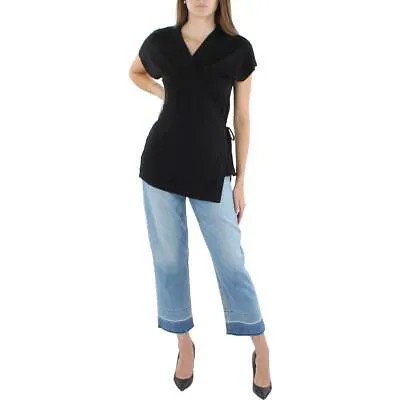 Женская черная блузка с завязками Eileen Fisher, топ с запахом, рубашка Petites PL BHFO 7670
