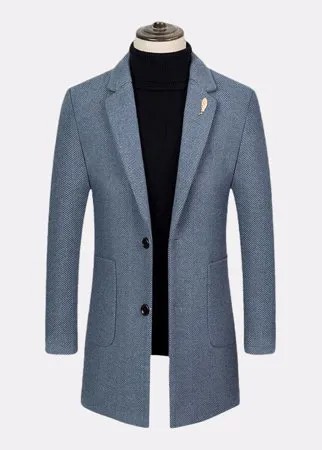 Мужские текстурированные шерстяные пальто средней длины в деловом стиле на пуговицах