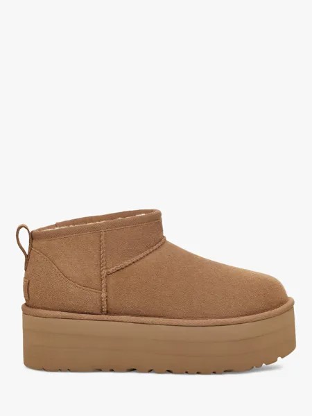 Угги замшевые UGG Classic Ultra Mini на платформе, каштановый