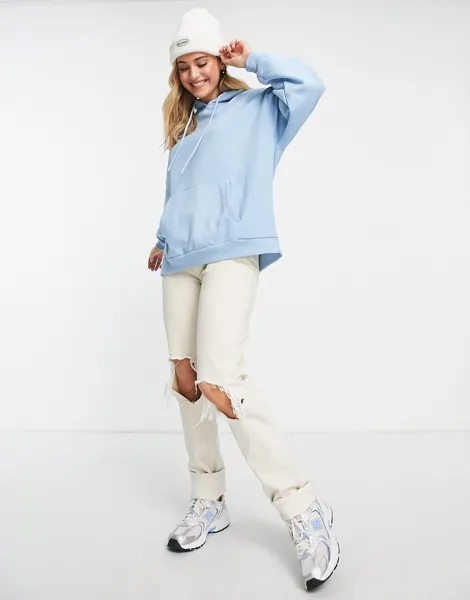Бледно-голубой oversized-худи Stradivarius
