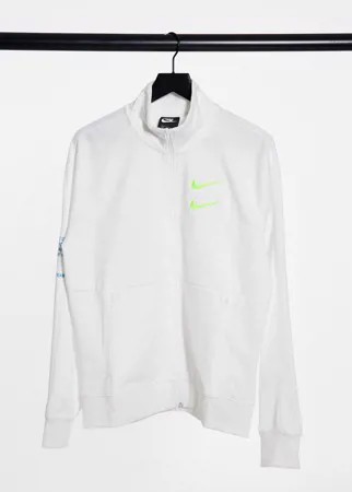 Белая олимпийка из политрикотажа с логотипом-галочкой Nike-Черный цвет