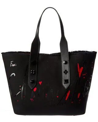 Christian Louboutin Frangibus Женская сумка-тоут среднего размера из ткани и кожи, черная