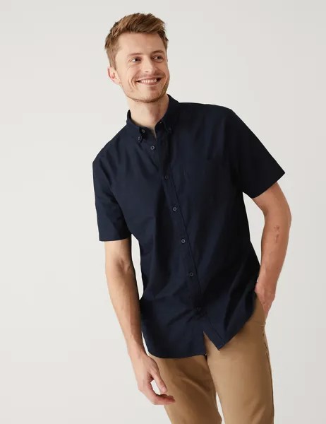 Оксфордская рубашка из чистого хлопка Marks & Spencer, темно-синий
