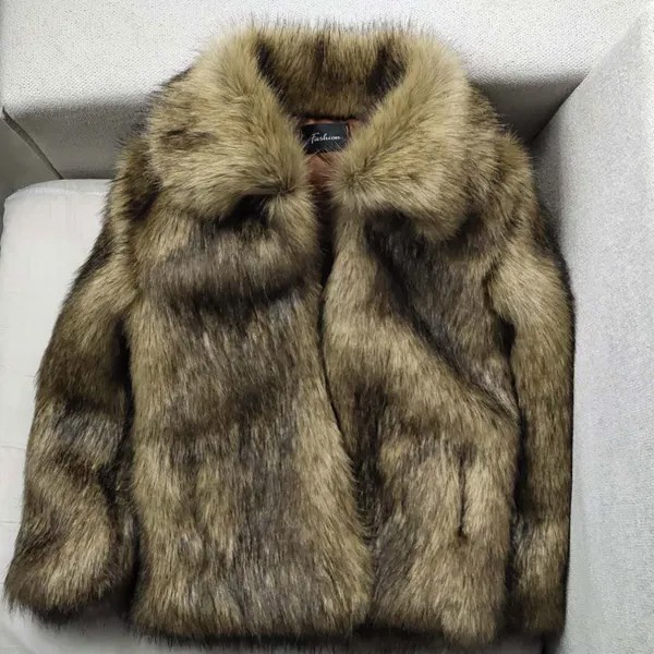 Шуба Мужская короткая зимняя из искусственного лисьего меха, утепленная куртка, 2022 коричневое пушистое теплое пальто, повседневная мужская Верхняя теплая куртка