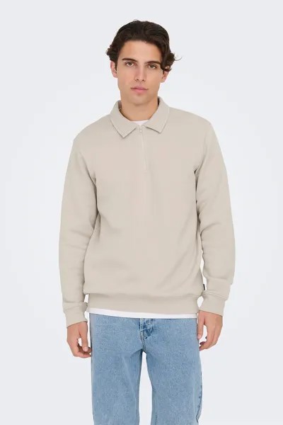 Стандартный пуловер с воротником и молнией Only & Sons, белый