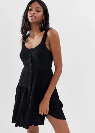 Ярусный сарафан мини на пуговицах ASOS DESIGN-Черный