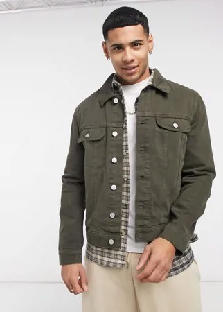 Темная джинсовая куртка цвета хаки в стиле вестерн ASOS DESIGN-Зеленый