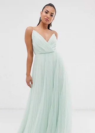 Плиссированное платье макси из тюля ASOS DESIGN Petite-Серебряный