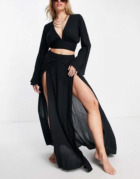 Пляжная юбка-парео с двумя разрезами (от комплекта) ASOS DESIGN-Черный цвет