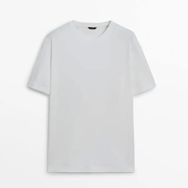 Футболка Massimo Dutti Drop-shoulder Cotton With A Crew Neck, белый