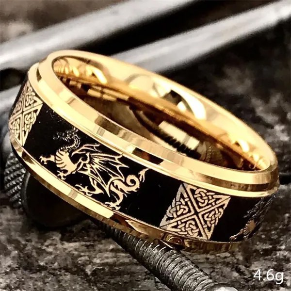 Европейское и американское популярное черное золото двухцветный дракон узор мужское деловое кольцо