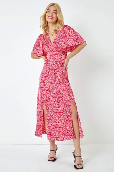 Атласное платье миди с мелким цветочным принтом Dusk, розовый