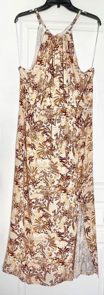 JOIE Блузон с цветочным принтом и мазками на шее, замочной скважиной и боковым разрезом, платье макси XL