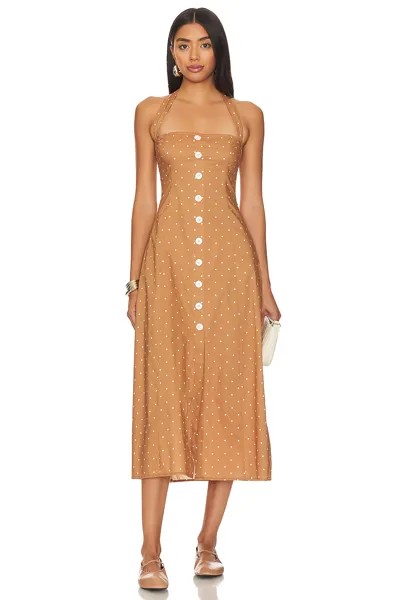 Платье миди WeWoreWhat Halter Button Up, цвет Micro Polka Biscotti Multi