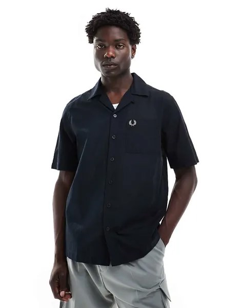 Fred Perry – Темно-синяя легкая текстурированная рубашка с кубинским воротником