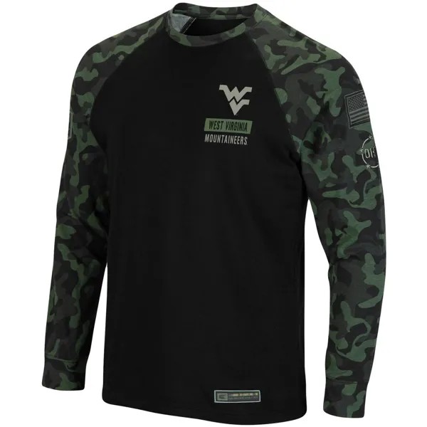 Мужская черная/камуфляжная футболка West Virginia Mountaineers OHT Military Appreciation Big & Tall реглан с длинными рукавами Colosseum
