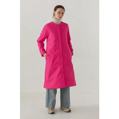 Куртка  УСТА К УСТАМ демисезонная, силуэт трапеция, карманы, ветрозащитная, съемный капюшон, пояс/ремень, мембранная, влагоотводящая, размер 46, фуксия