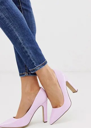 Сиреневые лакированные туфли-лодочки на блочном каблуке New Look-Фиолетовый