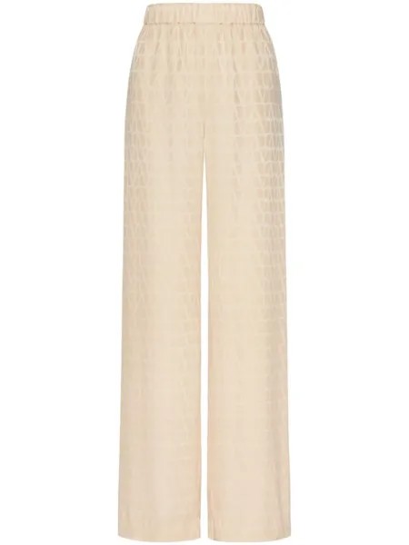 Valentino Garavani шелковые брюки с узором Toile Iconographe, нейтральный цвет