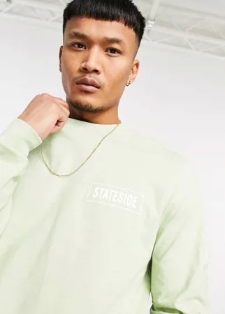 Зеленый лонгслив с текстовым принтом на груди ASOS DESIGN-Зеленый цвет