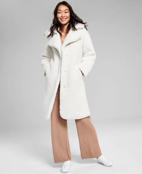 Женское плюшевое пальто с длинными рукавами и воротником-стойкой для миниатюрных размеров BCBGeneration
