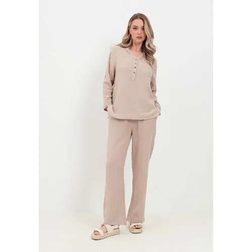Комплект Luisa Moretti, брюки, блуза, застежка отсутствует, длинный рукав, пояс на резинке, карманы, размер 46/48, белый