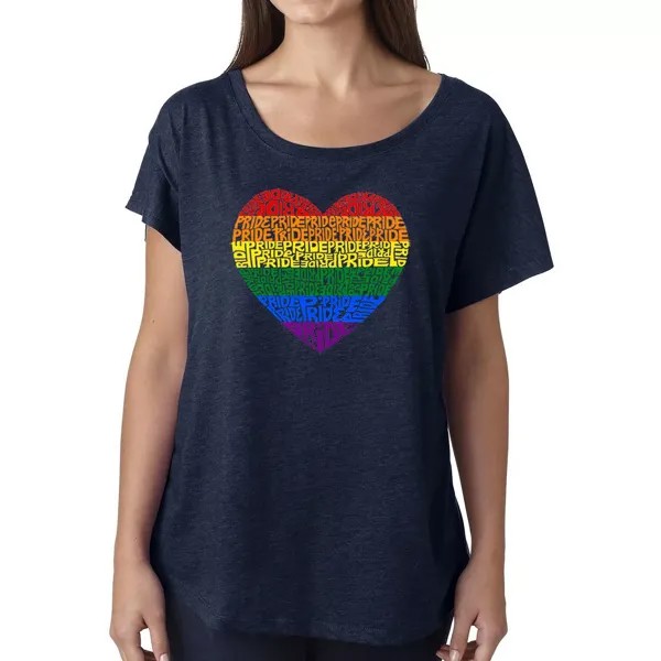 Pride Heart — женская рубашка «летучая мышь» Word Art LA Pop Art, темно-синий