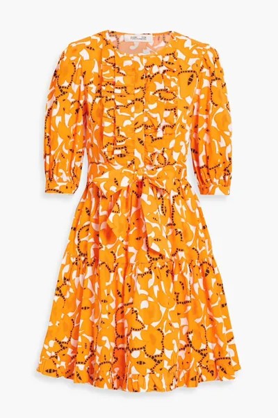 Платье мини Roberta из поплина с принтом и оборками Diane Von Furstenberg, оранжевый