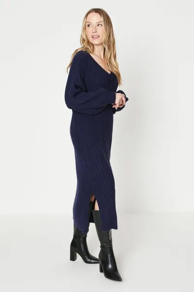 Свободное платье-свитер миди с V-образным вырезом Oasis, синий