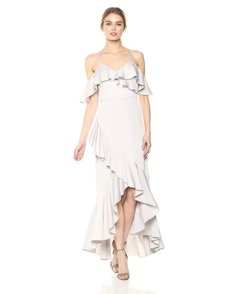 Новое платье Николь Миллер с W-образным вырезом L@@K, СЕРЕБРЯНОЕ платье на тонких бретельках с рюшами и высоким-низким вырезом, размер 6