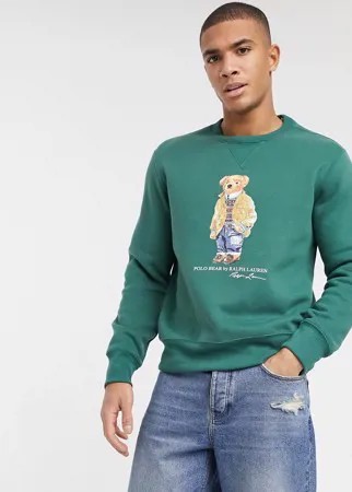 Свитшот из флиса выбеленного хвойно-зеленого цвета с принтом медведя Polo Ralph Lauren-Зеленый цвет