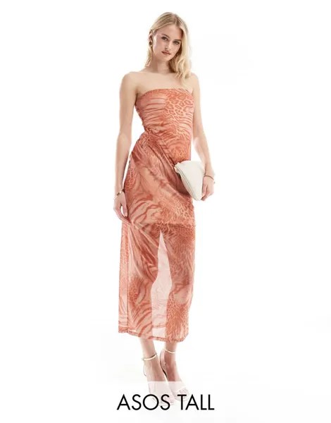 Оранжевое платье-бандо с драпировкой и драпировкой ASOS DESIGN Tall