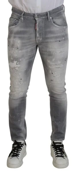Джинсы DSQUARED2 Серые потертые хлопковые облегающие повседневные мужские джинсы IT48/W34/M 1020 долларов США