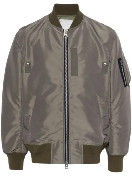 Sacai бомбер на молнии, зеленый