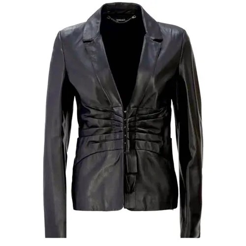 Пиджак Versace, укороченный, силуэт прилегающий, размер 40, черный