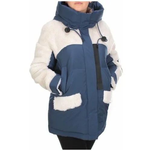 Куртка  MEAJIATEER зимняя, средней длины, силуэт прямой, стеганая, карманы, капюшон, размер 42, синий