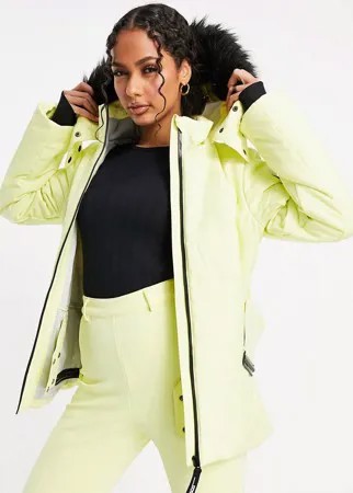 Горнолыжная куртка с отделкой искусственным мехом на капюшоне и поясом ASOS 4505-Желтый