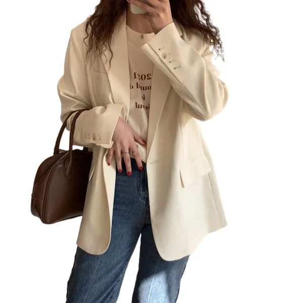 Однотонный маленький женский пиджак, весна-осень, дизайнерская нишевая Корейская женская повседневная куртка, новинка 2021, Весенняя дикая С...
