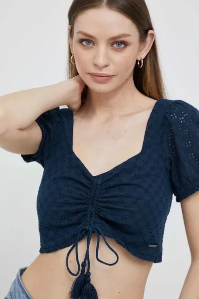 Топ Philana из хлопка Pepe Jeans, темно-синий