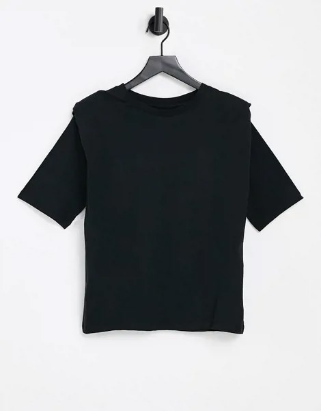 Черная трикотажная футболка с подплечниками Selected-Черный цвет
