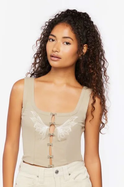 Майка с рисунком Крылья ангела Forever 21, шалфей
