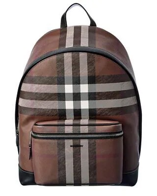 Мужской рюкзак Burberry из ткани E-Canvas и кожи в клетку в преувеличенную клетку, коричневый