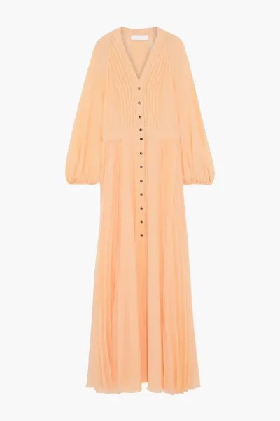 Плиссированное платье макси из шелкового жоржета Chloé, пастельно-оранжевый